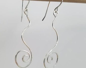 Argentium Silver (tarnish resistant) Swirly Dangle Earrings