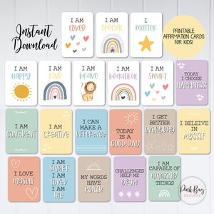 Printable Affirmation Cards For Kids, Motivational Cards, Positivity Cards, Daily Affirmation, Kids Positivity Cards, Kids Affirmation Cards