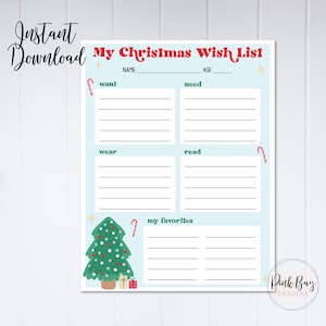 Printable Christmas Wish List, Santa Wish List, Printable Letter to ...