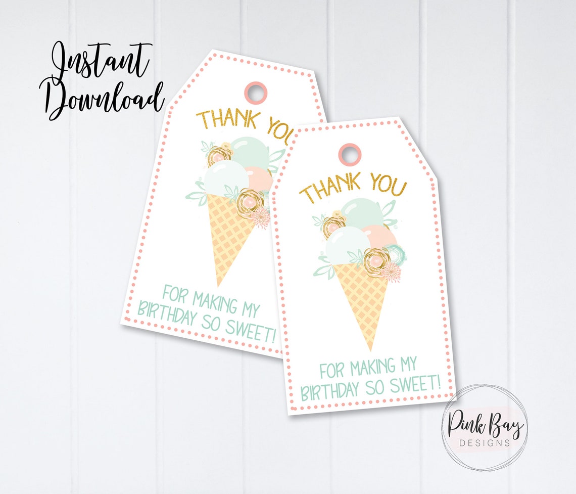 Ice Cream Thank You Tags Thank You Tag Birthday Thank You - Etsy