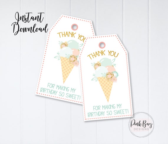 Ice Cream Thank You Tags Thank You Tag Birthday Thank You | Etsy