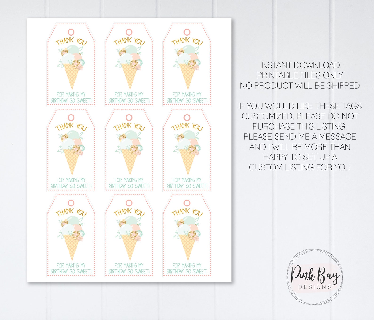 Ice Cream Thank You Tags Thank You Tag Birthday Thank You | Etsy