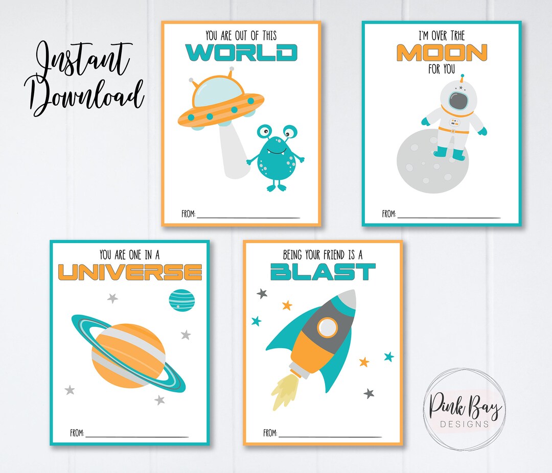 Space Valentines Day Cards, Kids Space Valentine's Card, Printable ...