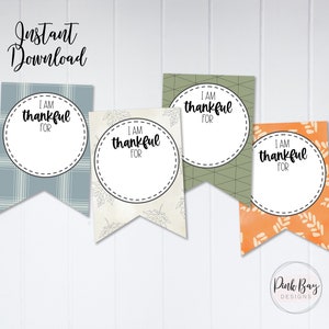 I Am Thankful For Printable, Thankful Activity, Kids Thanksgiving Activity, Thanksgiving Banner, Gratitude Printable, Thankful Cards Print