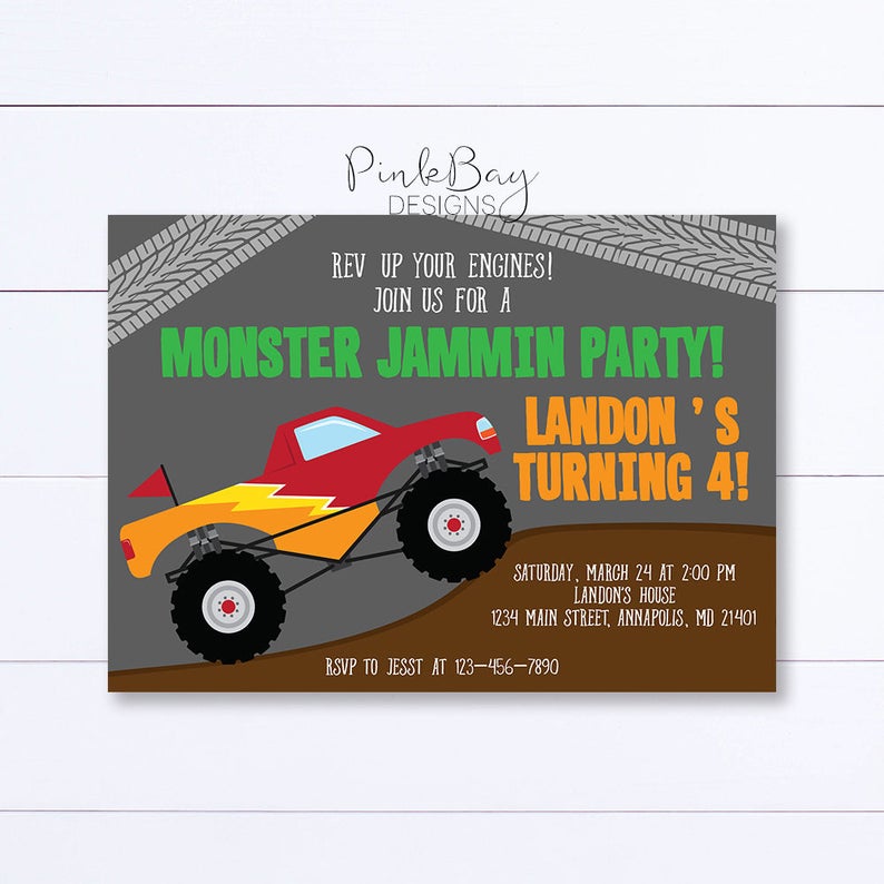 Monster Truck Invitation Monster Truck Birthday Invitation Etsy