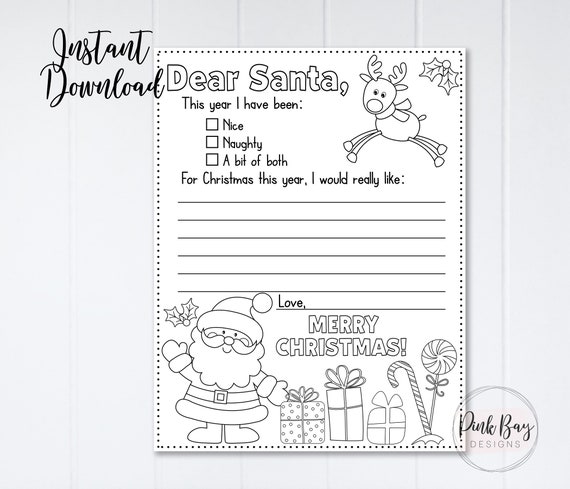 Letter To Santa Coloring Page Santa Letter Letter To Santa Etsy
