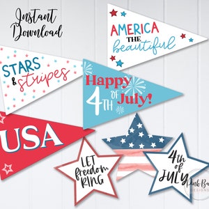 4th Of July Printable Pennant, 4th Of July Banner, July 4th Printable, Printable Patriotic Flag, 4th Of July Art, Fourth Of July Prints, USA