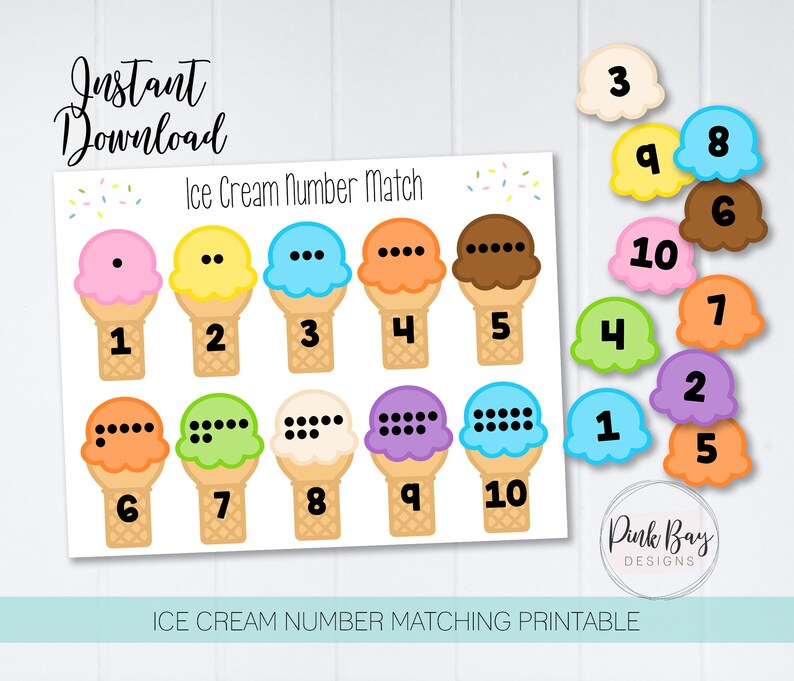 Ice Cream Number Matching Worksheet Number Matching Game Etsy