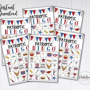 Printable 4th Of July Bingo, Patriotic Bingo Cards, 4th Of July Party Games, 4th Of July Printable Activity, DIY Games, Memorial Day Bingo