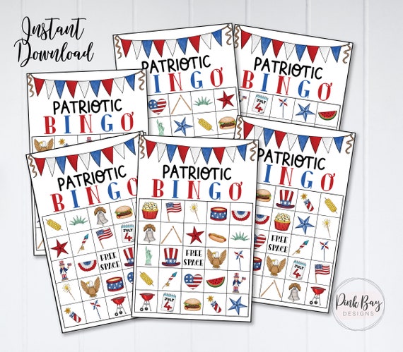 Printable 4th of July Bingo Patriotic Bingo Cards 4th of