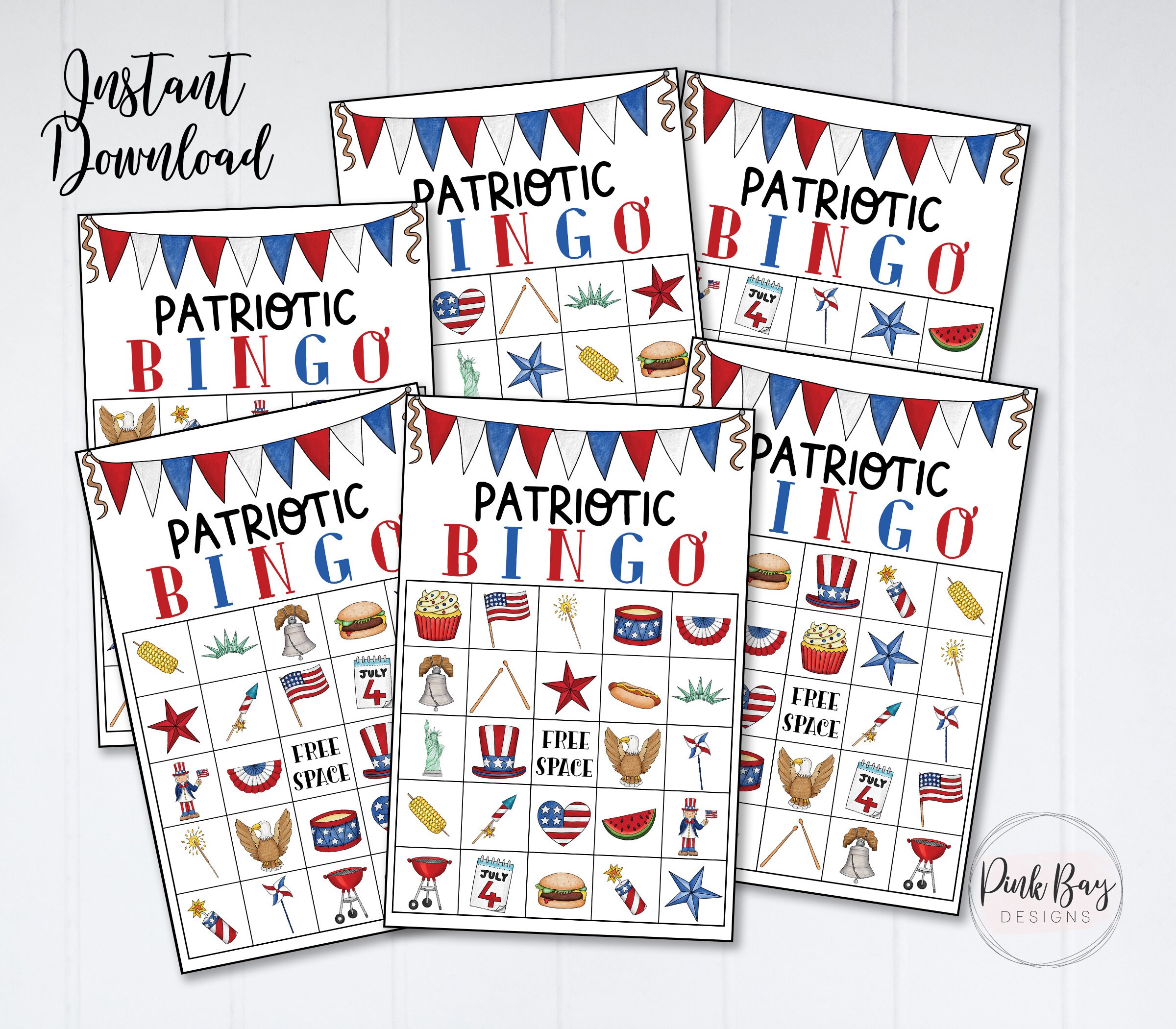 Printable 4th Of July Bingo Patriotic Bingo Cards 4th Of Etsy