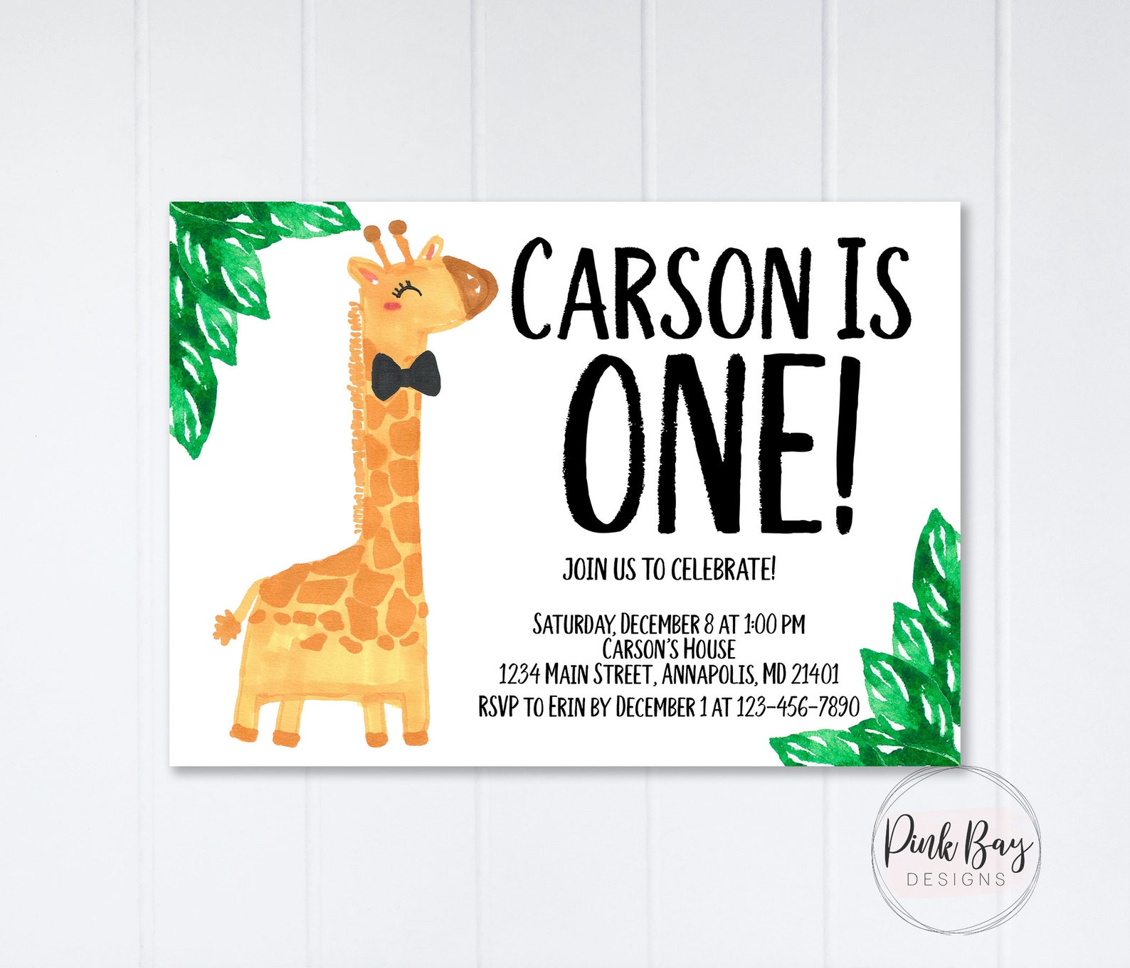 Giraffe Birthday Invitation Giraffe Invitation Kids Birthday Etsy