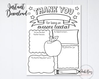 Teacher Appreciation Week Printable, Teacher Survey, Teacher Printable, Teacher Thank You, Teacher Coloring Page, All About My Teacher