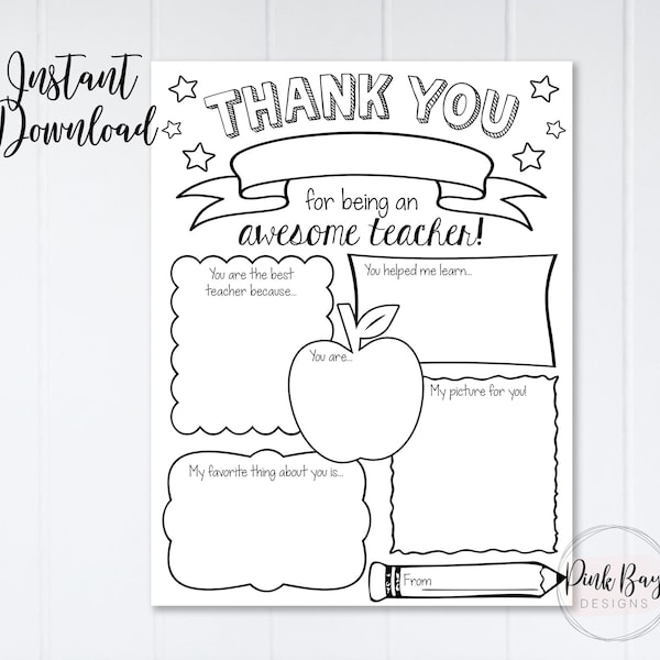 Teacher Appreciation Week Printable, Teacher Survey, Teacher Printable, Teacher Thank You, Teacher Coloring Page, All About My Teacher