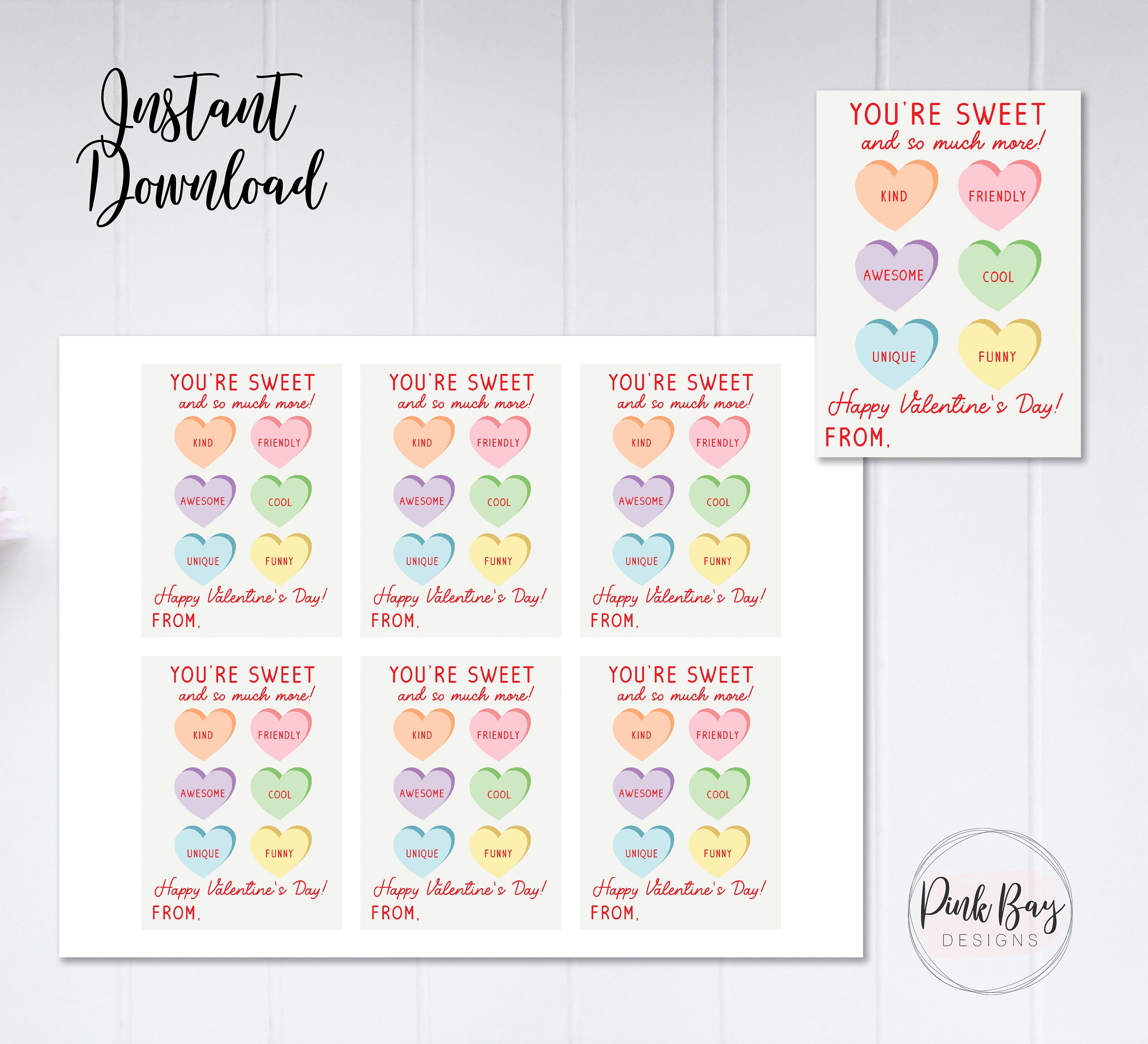 Valentine's Day Heart Printable Printable Valentine Candy - Etsy