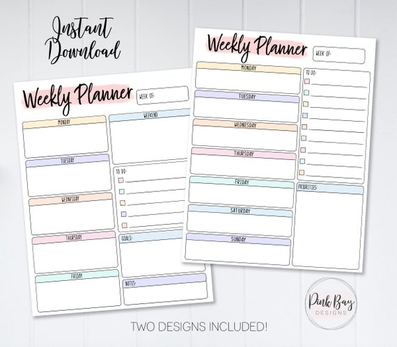 printable weekly planner printable week plan weekly schedule etsy india