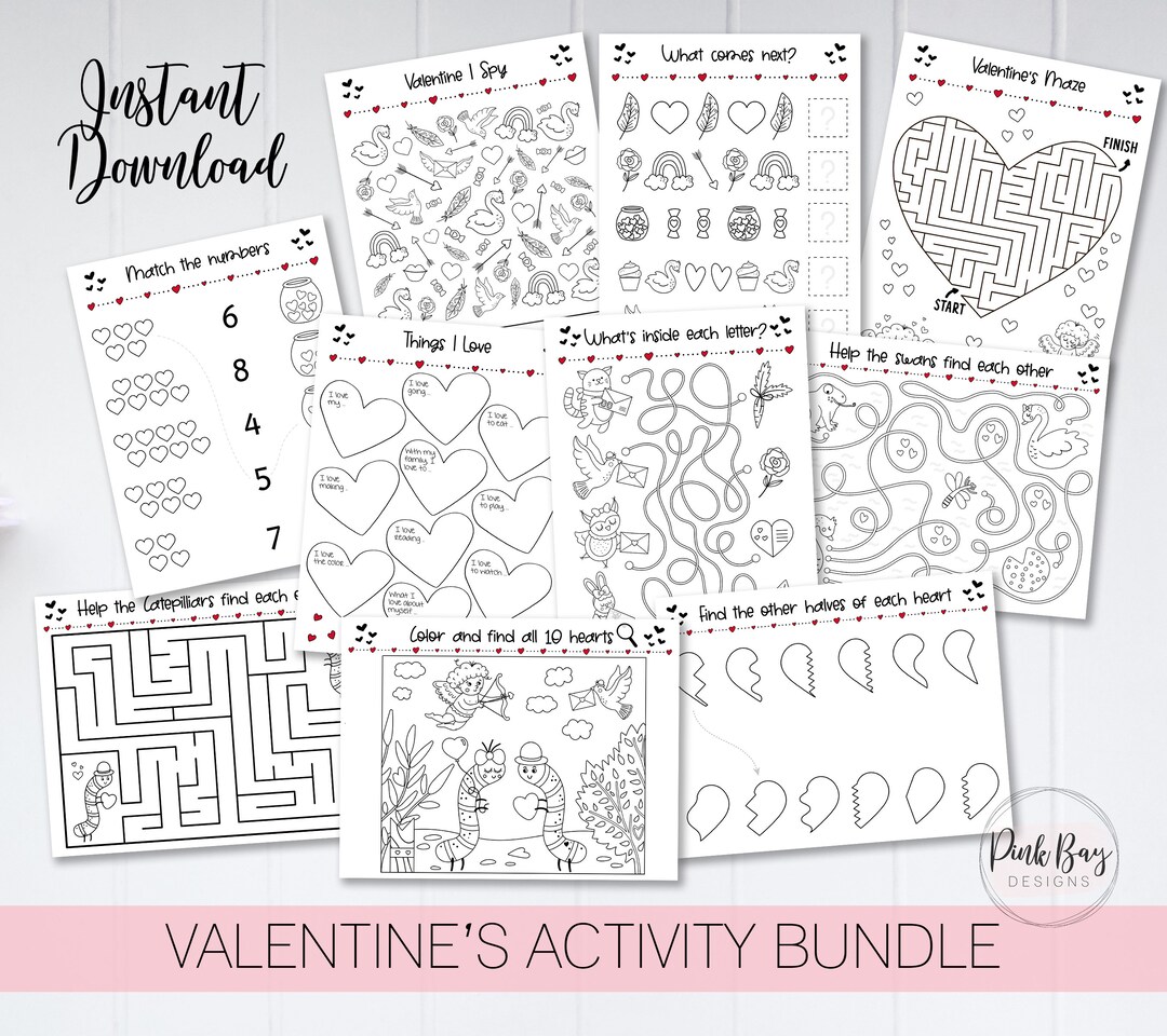 Valentine's Kids Activity Sheets, Activity Sheet for Kids, Valentine's ...