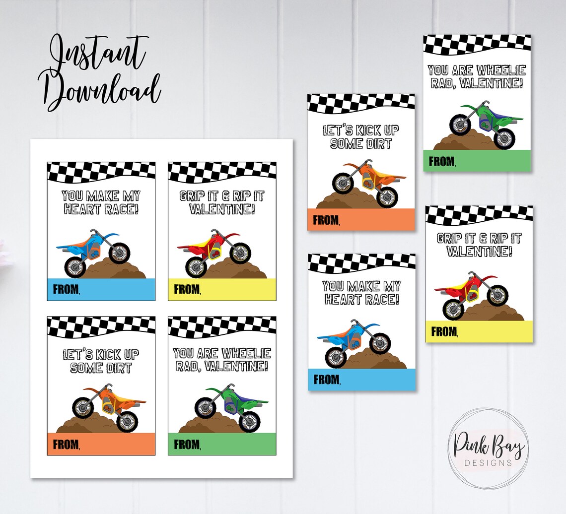 Dirt Bike Valentine Printable Tag Printable Dirt Bike | Etsy