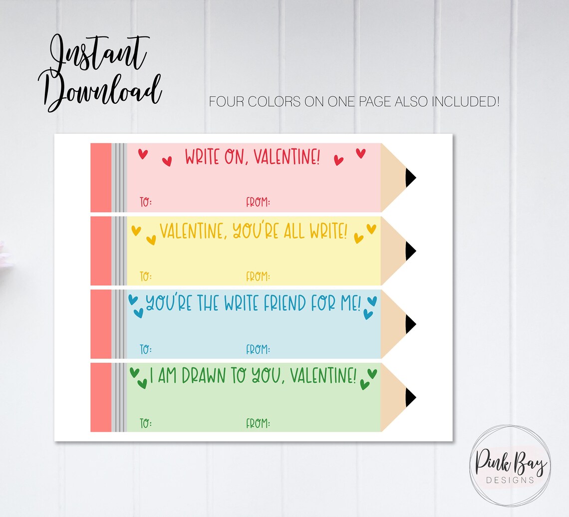 Pencil Valentine's Day Printable Printable Pencil | Etsy