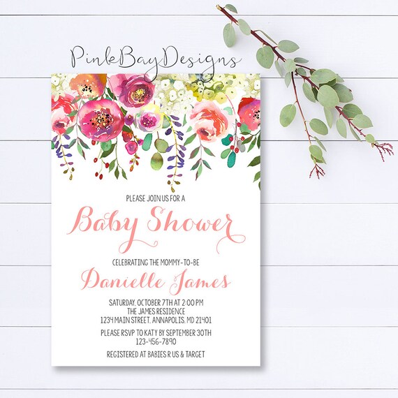 Floral Baby Shower Invitation Watercolor Floral Baby Shower Etsy