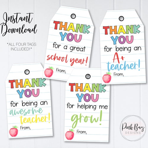 Printable Teacher Thank You Tags Thank You Tags for Teacher | Etsy