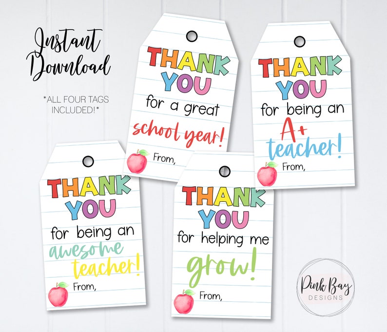 Printable Teacher Thank You Tags Thank You Tags for Teacher - Etsy