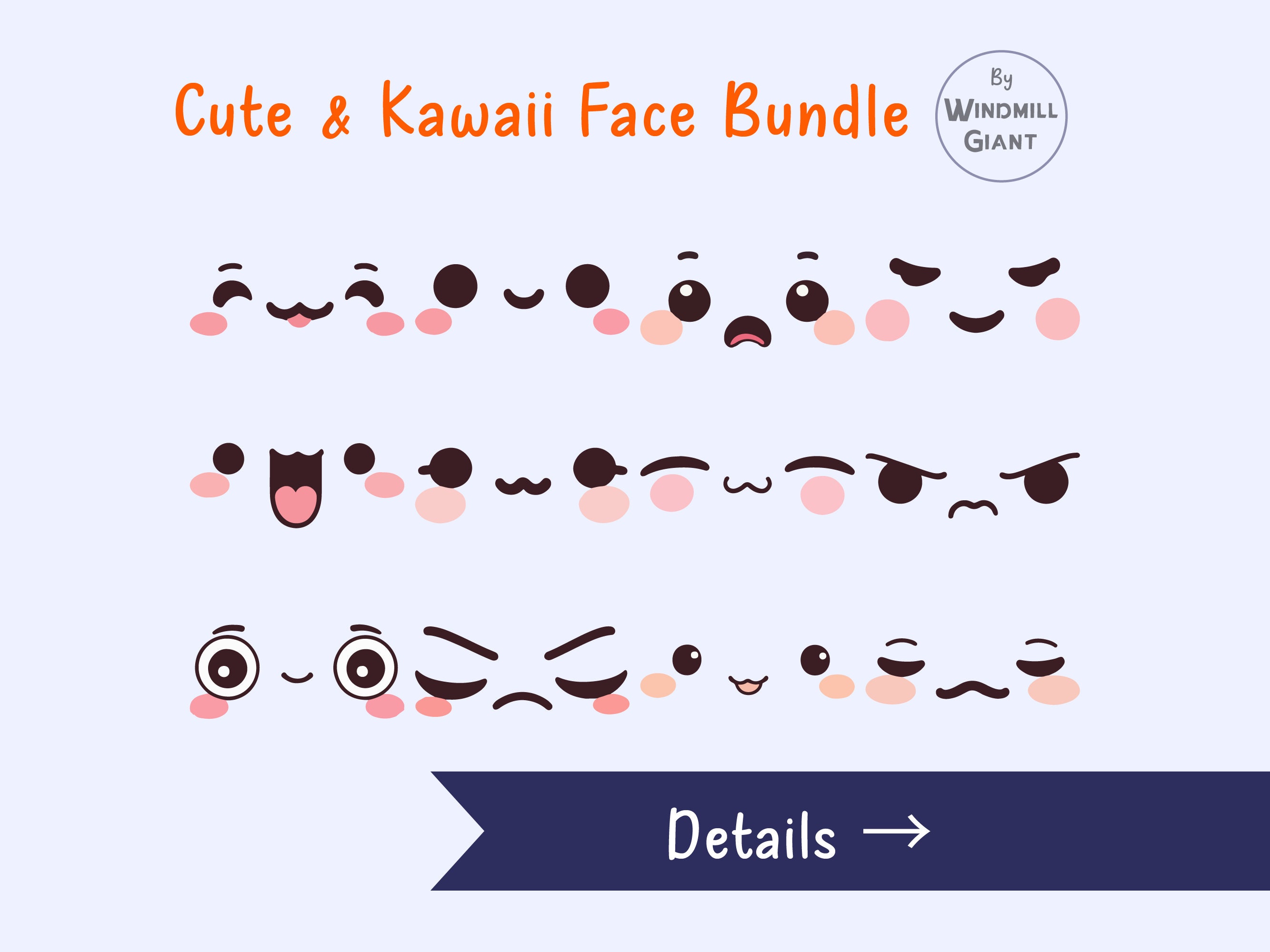 Cute Kawaii Face Clipart Pack 20 Adorable Emoticons SVG & PNG Bundle - Etsy