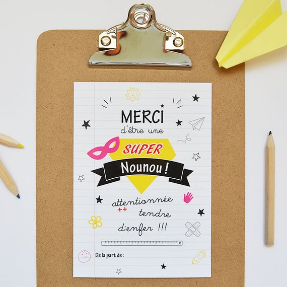 Carte remerciements Nounou cadeau nounou super nounou carte