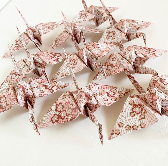 10 Pink Flower Paper Cranes