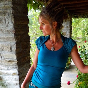 Open back top, Blue Khaleesi clothing, Sleeveless blouse for women, Festival shirt, Goddess wear, Teal Turquoise clothes, Boho chic for her