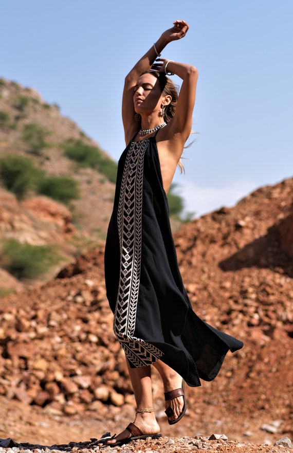 long black maxi dress cotton Organic Cotton Long Sleeve Maxi Dress - Black