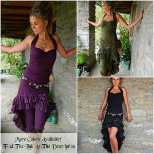 Khaki green Low high fairy dress, Festival clothing for her, Asymmetrical dresses, women Gypsy clothing, Steampunk style elven dress image 9