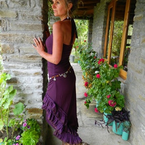 Fairy dress festival outfit, earthy sustainable womens clothing, boho cotton summer dress, Dark purple y2k boho clothing, grunge elven dress image 3