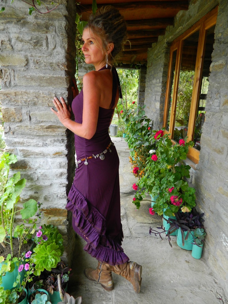 Fairy dress festival outfit, earthy sustainable womens clothing, boho cotton summer dress, Dark purple y2k boho clothing, grunge elven dress image 3