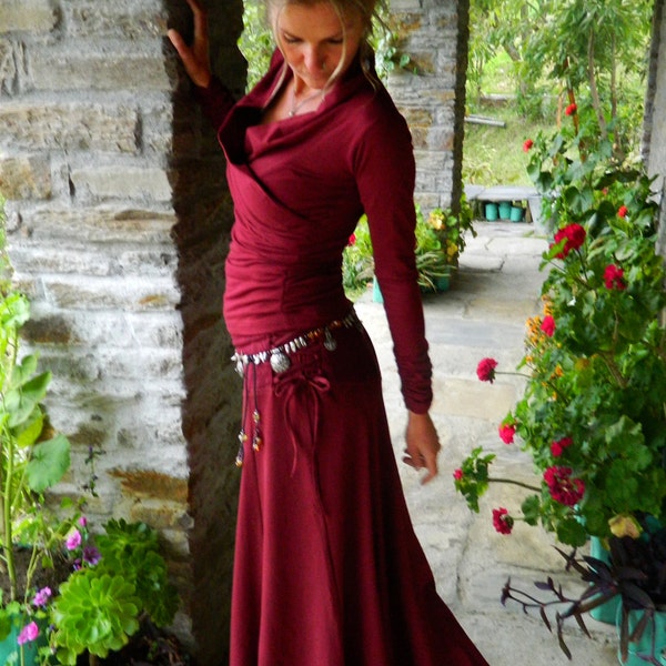 Maroon red maxi skirt~ Boho Long skirt~ gypsy clothing women~ bohemian long winter skirt~ fairy grunge hippie clothes~ DeviClothing