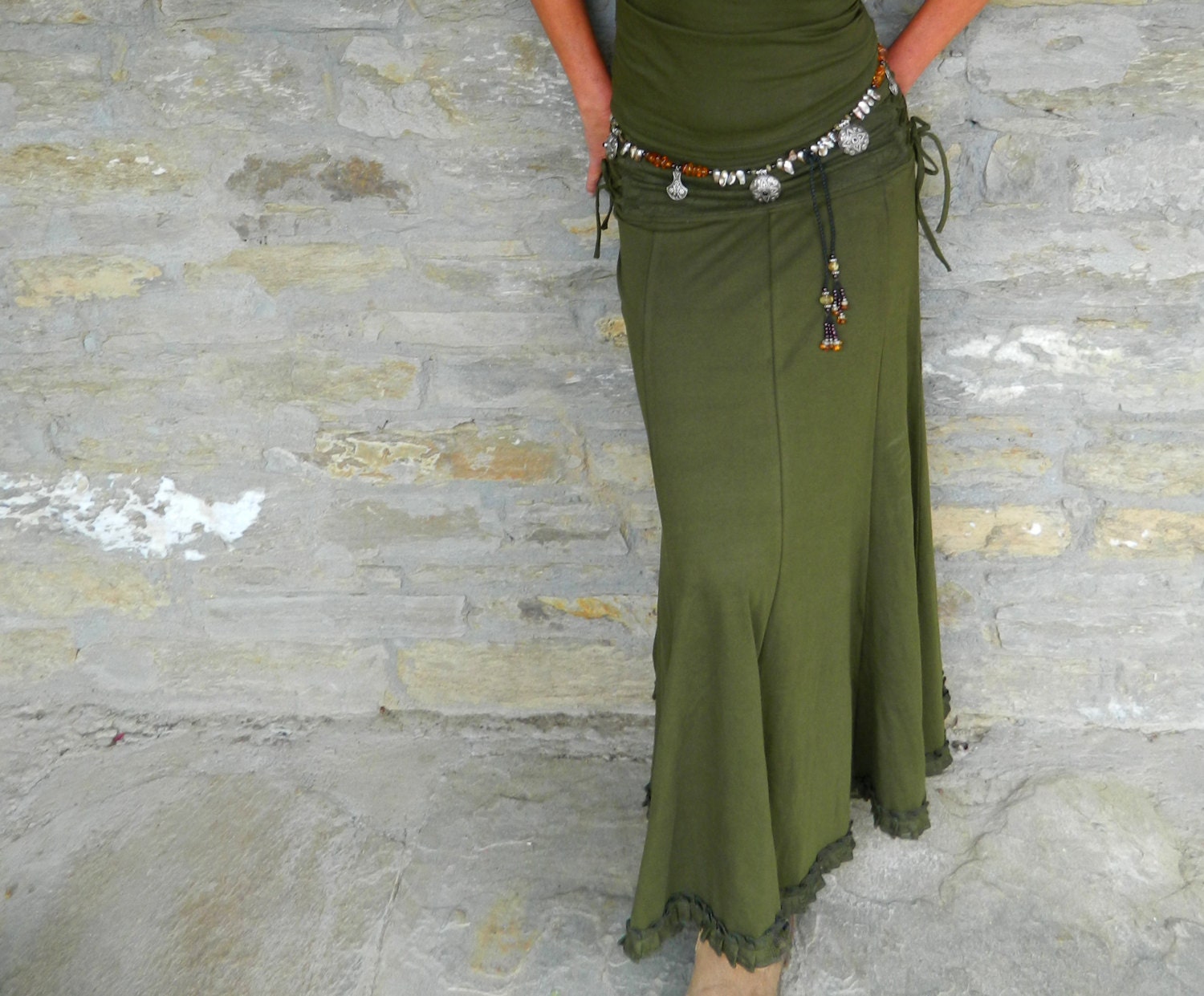 Khaki Green Long Skirt Gypsy Maxi Skirt Boho Clothing for Etsy UK