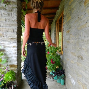 Low high black boho dress for summer, Sexy clothing for her, Steampunk dress, Evening wear for women, Open back Halter fairy goth dress image 4