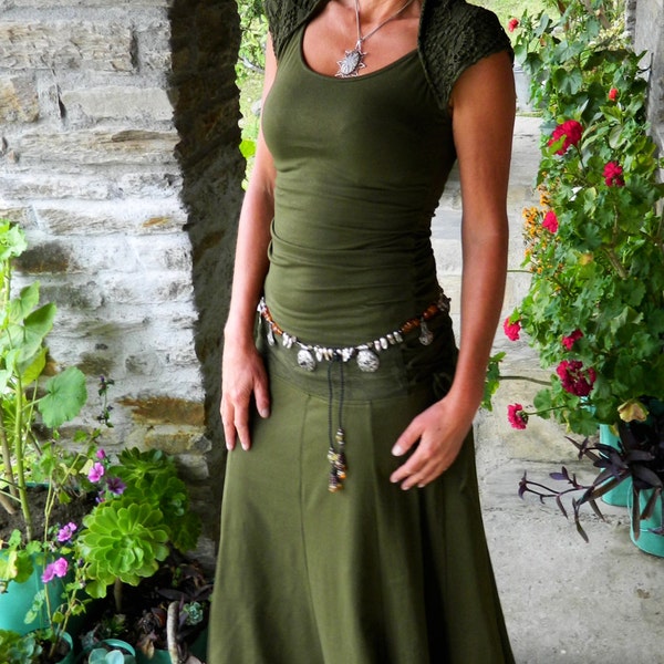 Khaki Green long skirt~ Gypsy boho maxi skirt~ Boho clothing for women~ festival Hippie clothes~ fairy grunge clothing~ DeviClothing