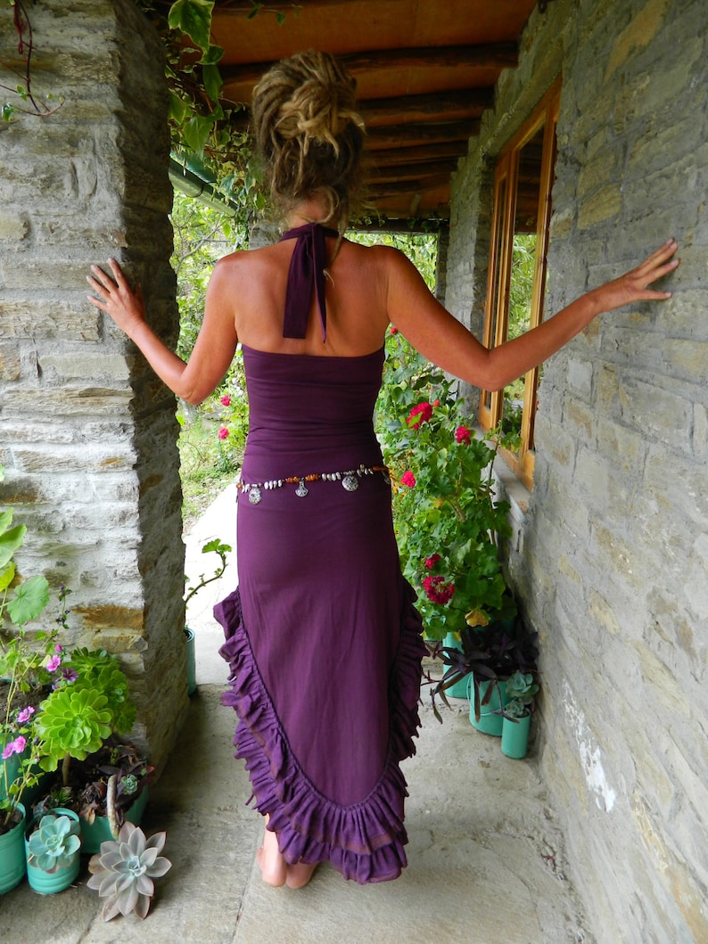 Fairy dress festival outfit, earthy sustainable womens clothing, boho cotton summer dress, Dark purple y2k boho clothing, grunge elven dress image 5