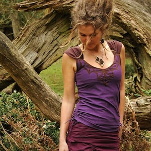 Festivalshirt voor haar, funky wear, boho-blouse voor vrouwen, paarse top, Goa-kleding, fantasievest, Psy-kleding, hippiestijl, tribale mode