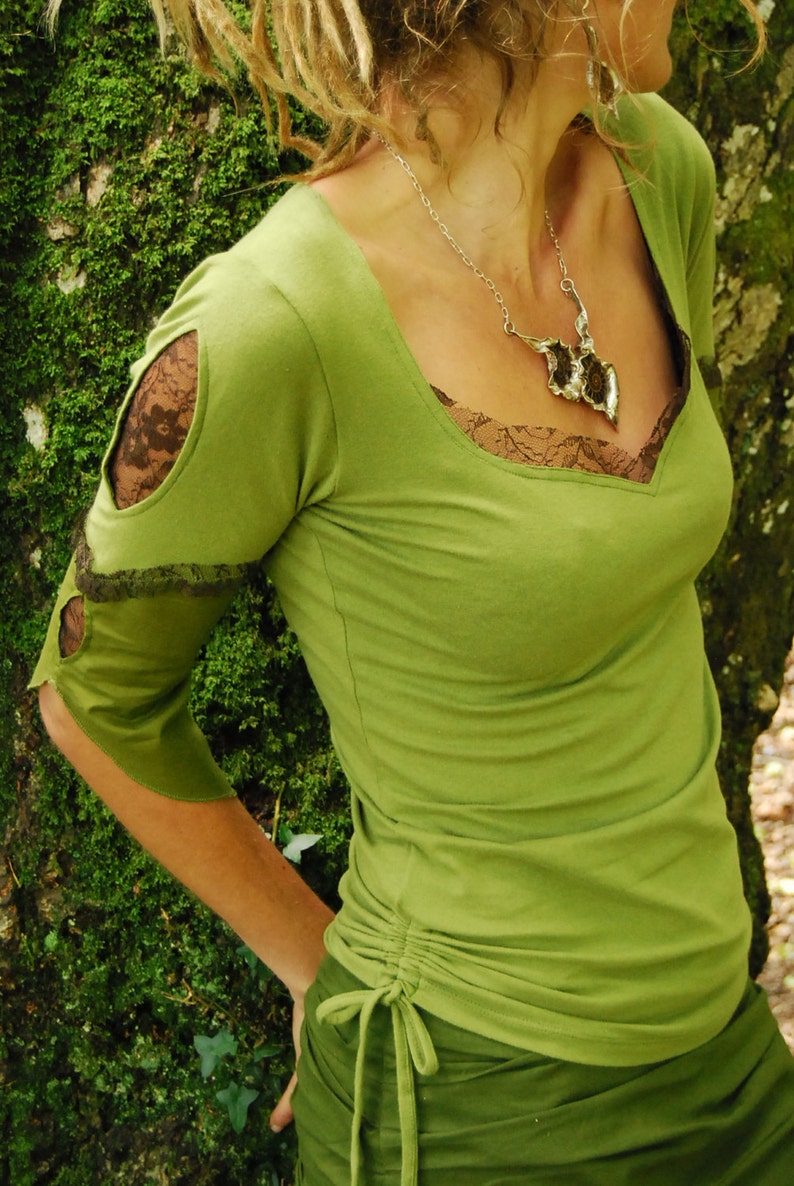Goddess clothes, Natural blouse, Tribal Style, Green top for women, gypsy clothing, Festival wear, Hippie shirt, Fairy top, Boho fashion image 5