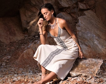 Boho Sundress~ Goddess dress~ Bohemian maxi dress~ Backless Boho cotton maxi dress~ Beach wedding guest dress~ Tribal Womens clothing  M1
