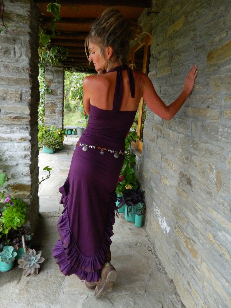 Fairy dress festival outfit, earthy sustainable womens clothing, boho cotton summer dress, Dark purple y2k boho clothing, grunge elven dress image 2