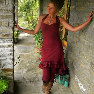 Boho summer Fairy dress for women Fairy grunge clothing Maroon halter elven dress Steam punk festival womens boho clothing, image 6