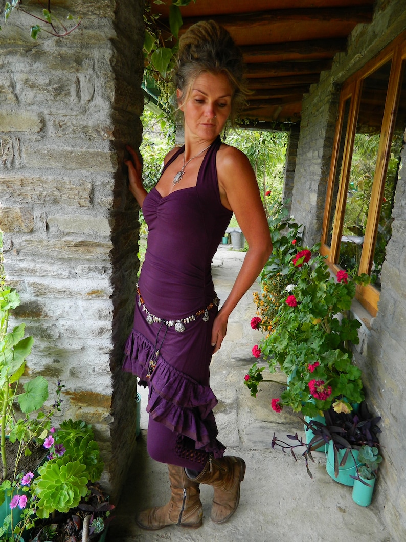 Fairy dress festival outfit, earthy sustainable womens clothing, boho cotton summer dress, Dark purple y2k boho clothing, grunge elven dress image 7