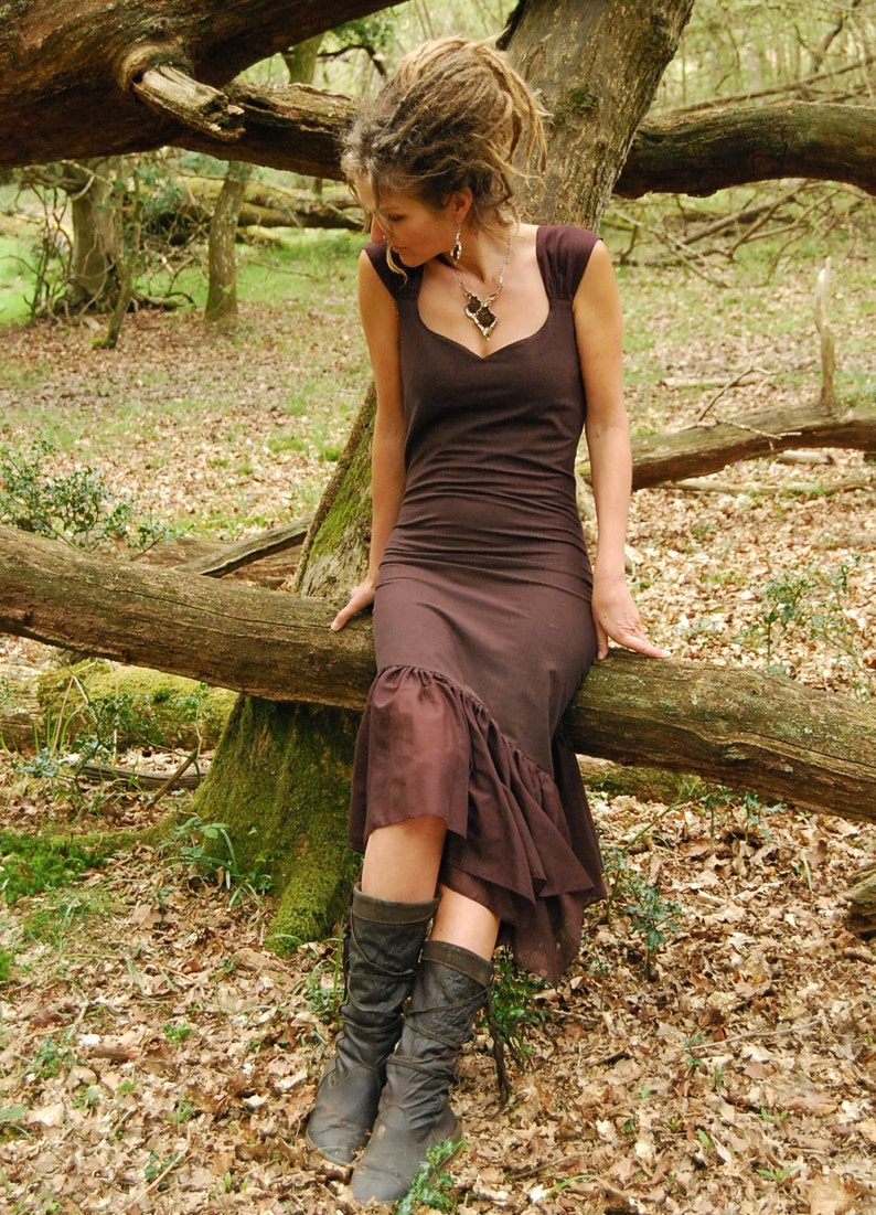 Asymmetric dress Rustic clothing for women Brown dresses | Etsy