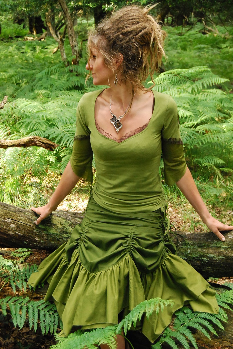 Goddess clothes, Natural blouse, Tribal Style, Green top for women, gypsy clothing, Festival wear, Hippie shirt, Fairy top, Boho fashion image 7