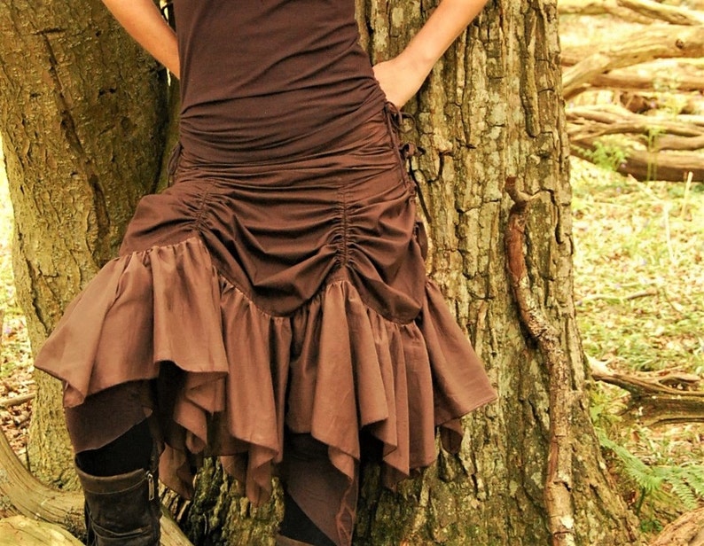 Brown boho skirt, Bustle style, Steampunk skirts, Funky fashion, Goa clothes for her, Gypsy clothing for women, Festival chic, Hippie wear 