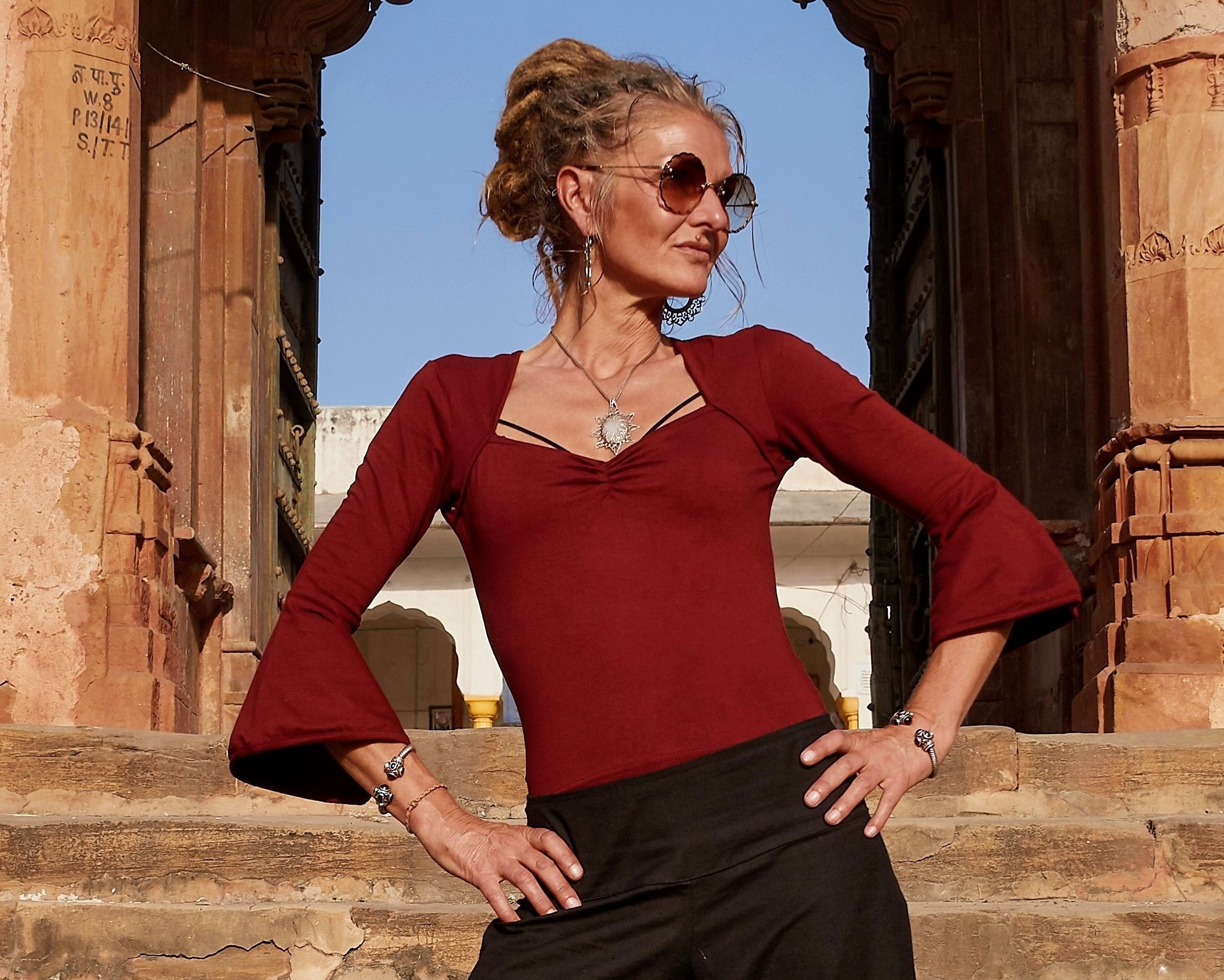 Maroon Red Bell Sleeve Top. Fairycore Corset Bustier Y2k Top