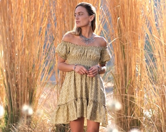 Bohemian dress~ Smock dress~ cotton boho summer dress~ Cottagecore dress~ Coquette babydoll dress~ prairie dress~ earthy clothing B2